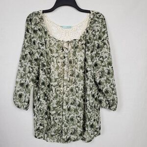 Maurices Large Green Floral Sheer Top
